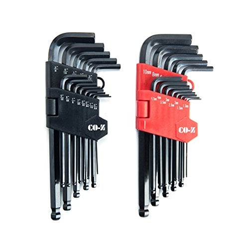 Book Cover CO-Z Hex Key Allen Wrenches, 26 Pcs Metric/Inch Ball End Long Hex Tool Set, Folding L Keys with Knotched End, Complete L-Wrench Tools Kit for Turning Screws with Foldable Case