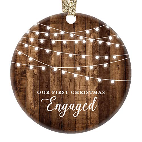 Book Cover DIGIBUDDHA Engagement Keepsake Gifts First Christmas Engaged Ornament Newly Engaged Couple 1st Holiday Rustic Farmhouse Woodgrain Present 3