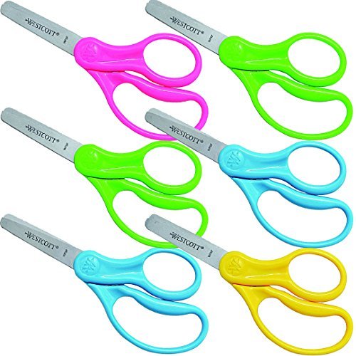 Book Cover Westcott School Left & Right Handed Kids Scissors, 5-Inch, Blunt Tip, Colors May Vary (6-Count)