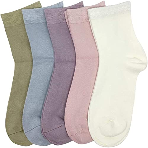Book Cover SERISIMPLE Women Thin Bamboo Socks Crew Lightweight Above Ankle Casual Dress Sock For Ladies Bootie Trouser 5 Pairs