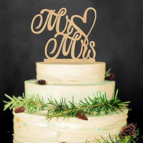 Book Cover LINGPAR Mr and Mrs Cake Topper Wood Wedding Cake Topper Anniversary Party Decorations Favors (Gold) (2)