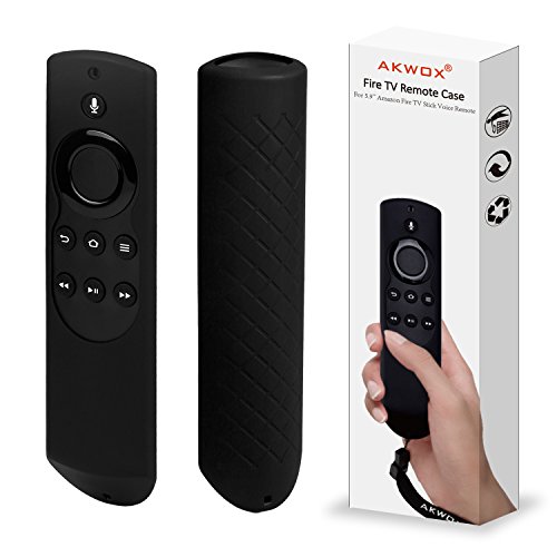 Book Cover Case for Fire TV and Fire TV Stick Voice Remote 5.9inch, Akwox Light Weight [Anti Slip] Shock Proof Silicone Remote Case Cover with Lanyard (Black)