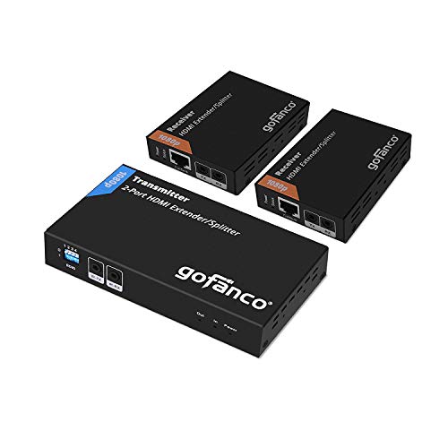Book Cover gofanco Prophecy 1x2 HDMI Extender Splitter Full HD 1080p Over Cat5e/Cat6/Cat7 Ethernet Cable with HDMI Loopout - Up to 50m/165ft - EDID Management, Bi-Directional IR Remote Control (1 in 2 Out)