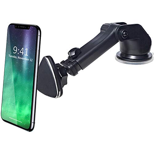 Book Cover CRage Magnetic Phone Car Mount Holder Stand for Dashboard Windshield, Strong Magnet Extendable Long Arm Sticky Gel Suction Cup, Fits Apple iPhone X 8 7 6s Plus Samsung Galaxy S8 S7 S6 etc, Black