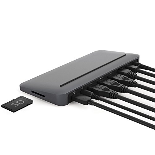 Book Cover Stone - USB-C Multi-Port Desktop Hub for MacBook - Mini DisplayPort, Ethernet Port, Power Supply, 3 USB Ports, USB-C Port, SD Card, and Headphone/Speaker Connections