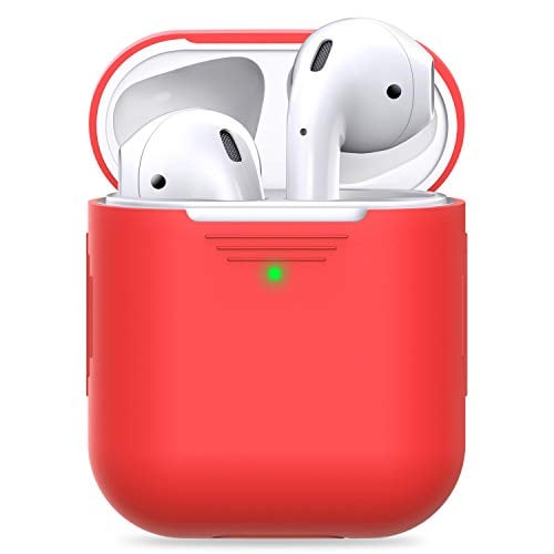 Book Cover KeyBudz AirPods 2 & 1 Case [Front LED Visible] Protective Silicone Cover and Skin Compatible with Apple AirPods (Without Carabiner, Lava Red)