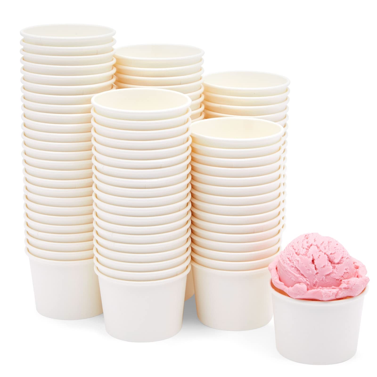 Book Cover Juvale 100-Pack Disposable Paper Ice Cream Cups, 5oz Dessert Bowls for Sundae Bar, Frozen Yogurt (White)