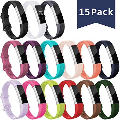 Book Cover Maledan Bands Compatible with Fitbit Alta/Alta HR and Fitbit Ace, Classic Replacement Accessories Sport Wristband Band for Fitbit Alta HR/Alta/Ace, 15 Pack, Small