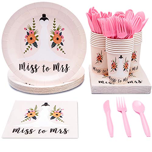 Book Cover Juvale Miss to Mrs Bridal Shower Plates, Napkins, Cups and Cutlery (Serves 24)