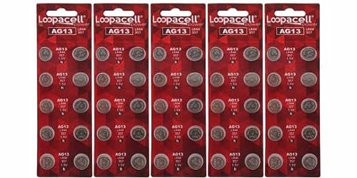 Book Cover LOOPACELL 50 Pack AG13 / LR44 / L1154 / 357 / A76 / Battery