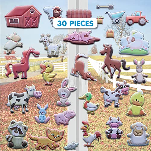 Book Cover Funny Farm Animals Window Clings for Kids & Toddlers (by Jesplay USA - Reusable Window Stickers Gels & Decals) Puffy Sticker Activites for Car Plane Home- Horse, Cow, Farmer, Farm House Animals