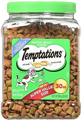 Book Cover TEMPTATIONS Classic Treats for Cats 30-ounce Tubs - Seafood Medley Flavor.