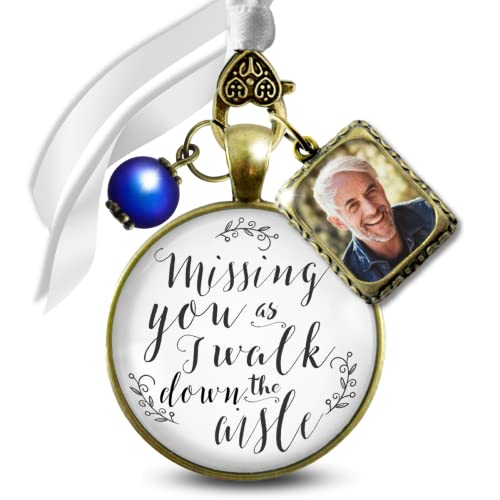 Book Cover Wedding Bouquet Charm Missing You As I Walk Down Aisle Memorial Jewelry 1 Photo Frame Honor Anyone Antique Bronze White Glass Pendant Something Blue Bead Loving Remembrance for Bride DIY Template