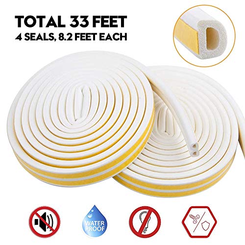Book Cover Weather Stripping for Door,Insulation Weatherproof Doors and Windows Soundproofing Seal Strip,Collision Avoidance Rubber Self-Adhesive Weatherstrip,2 Pack,Total 33Feet Long (White)