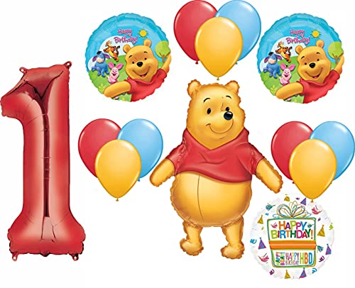 Book Cover Pooh's 1st First Birthday Party Supplies and Balloon Bouquet Decorations