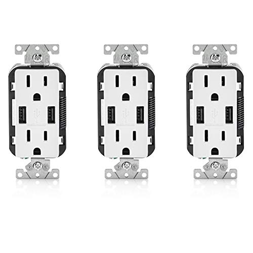 Book Cover Leviton T5632-3BW 15-Amp USB Charger/Tamper Resistant Duplex Receptacle Pack of 3, White