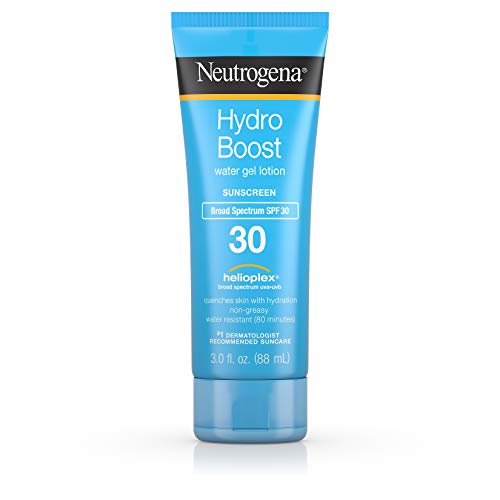 Book Cover Neutrogena Hydro Boost Water Gel Non-Greasy Moisturizing Sunscreen Lotion with Broad Spectrum SPF 30, Water-Resistant, 3 fl. oz (Pack of 3)