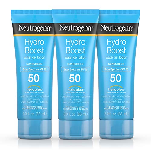 Book Cover Neutrogena Hydro Boost Moisturizing Water Gel Sunscreen Lotion with Broad Spectrum SPF 50, Water-Resistant & Non-Greasy Hydrating Sunscreen Lotion, Oil-Free, 3 fl. oz (Pack of 3)