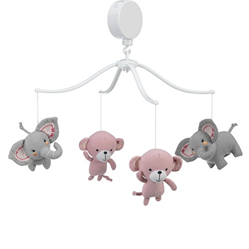 Book Cover Bedtime Originals Twinkle Toes Monkey Elephant Musical Mobile, Pink/Gray
