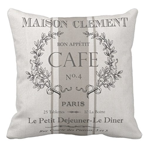 Book Cover Emvency Throw Pillow Cover Modern Vintage French Cafe Decorative Pillow Case Paris Home Decor Square 18 x 18 Inch Cushion Pillowcase