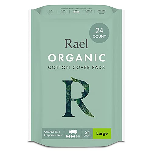 Book Cover Rael Pads for Women, Organic Cotton Cover - Period Pads with Wings, Feminine Care, Sanitary Napkins, Heavy Absorbency, Unscented (Large, 24 Count)