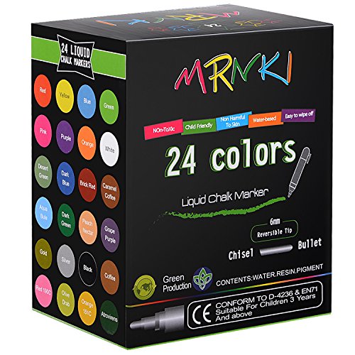 Book Cover MRNKI Liquid Chalk Markers 24 Color Branch Erasable Chalk Marker for Kids with Smooth Boards and More