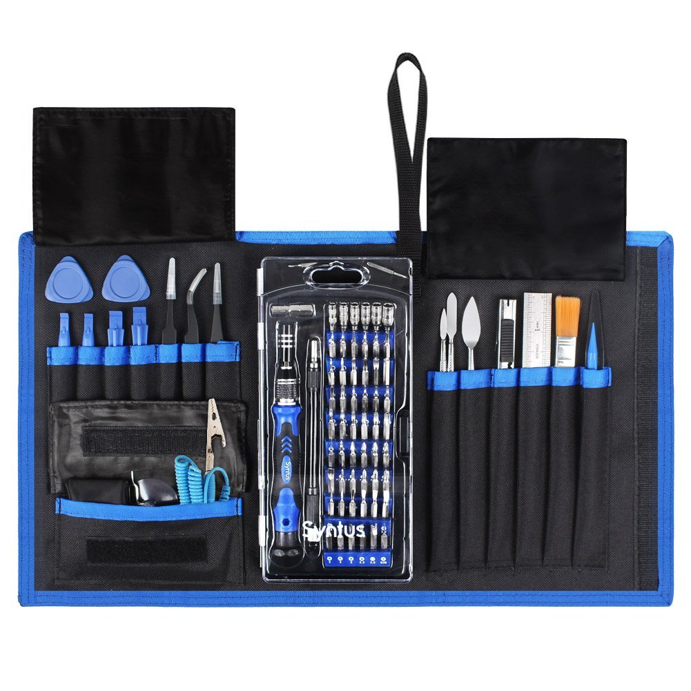 Book Cover Syntus Electronic Repair Tool Kit with Magnetic Driver Kit, 80 in 1 Professional Precision Screwdriver Set with Portable Pouch for iPhone, iPad, MacBook, Gaming Console, Controller, Black and Blue
