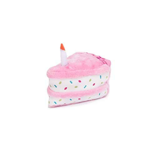 Book Cover Birthday Cake Plush Toy with Squeaker for Dogs by Zippy Paws (Pink)