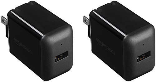 Book Cover AmazonBasics One-Port USB Wall Charger for Phone, iPad, and Tablet, 2.4 Amp, Black, 2 Pack