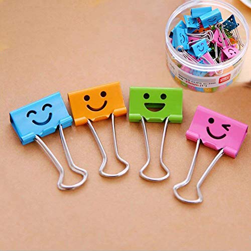 Book Cover 25mm Foldback Clips,Coideal Coloured Metal Paper Binder Clips Medium with Cute Lovely Hollow Smiling Face/Multi Color Photo File Picture Bag Clip Clamp Holder for Office Home Kitchen(1 Inch, 48 Pack)