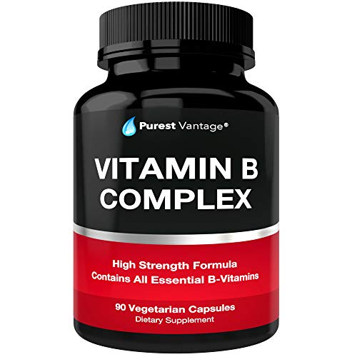 Book Cover Purest vantage Vitamin B Complex Vitamins B12, B1, B2, B3, B5, B6, B7, B9, Folic Acid - Super B Complex Vitamins for Women, Men, Adults - 90 Vegetarian Capsules