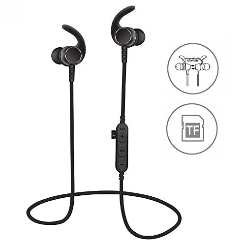 Book Cover [Upgraded]SYL Bluetooth Headphones With TF SD Card Slot and Clip, Sweatproof MP3 Wireless in Ear Headsets, Bluetooth 4.2 Noise Cancelling Sports Magnetic Earphones with Mic for Gym Running (Black)