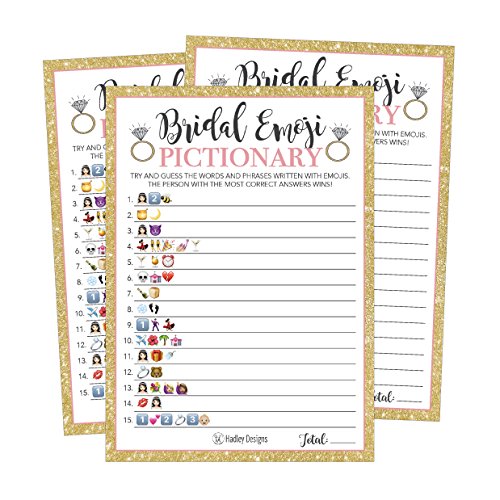 Book Cover 25 Emoji Pictionary Bridal Shower Games, Wedding Shower, Bachelorette or Engagement Party For Men and Women Couples, Cute Funny Board Kit Bundle Set, Coed Adult Game Cards For Bride to be Party Idea