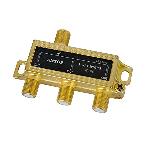 Book Cover ANTOP Low-Loss 3 Way Coaxial Splitter for TV Antenna and Satellite 18K Gold-Plated Chassis 2GHz - 5-2050MHz All Port DC Power Passing