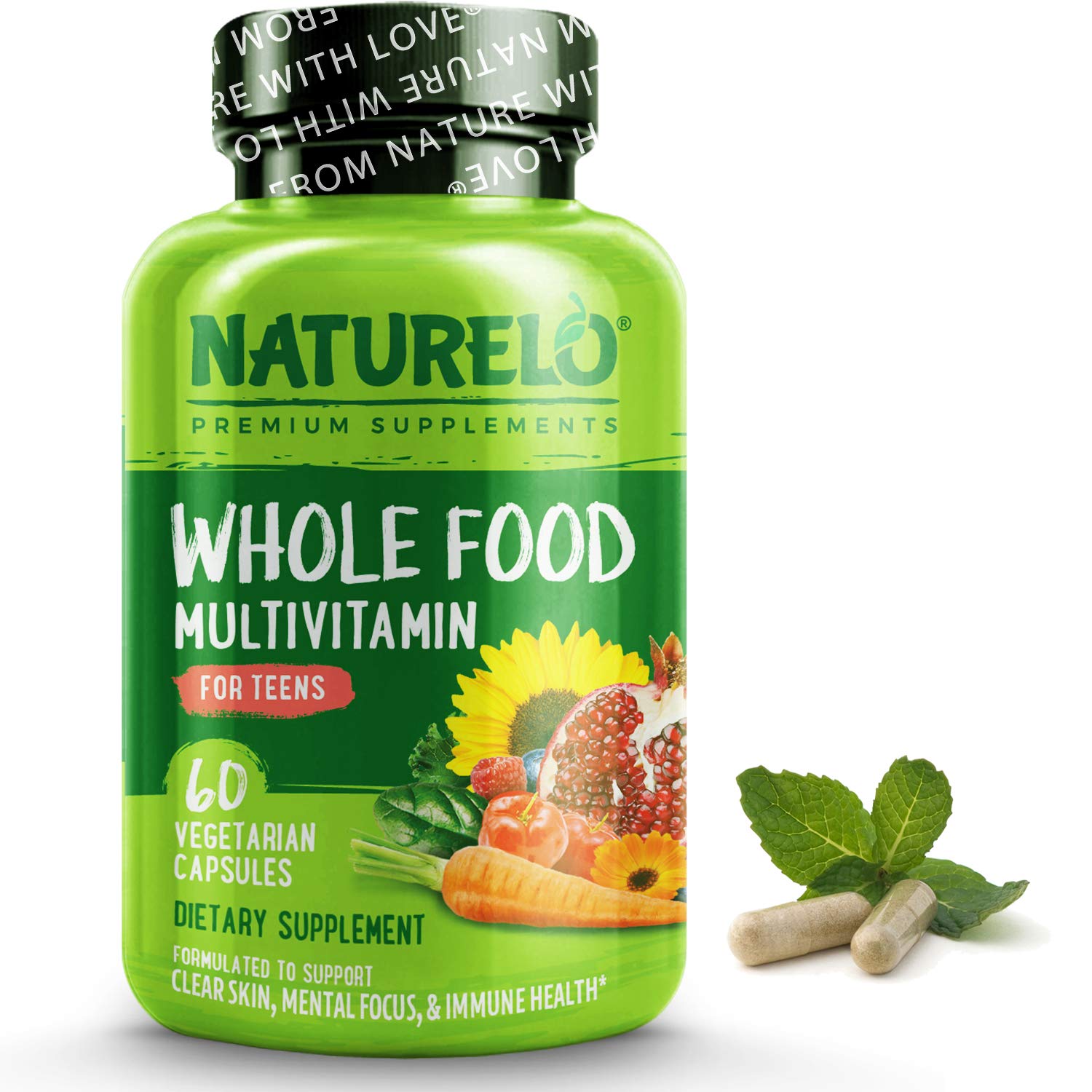 Book Cover NATURELO Whole Food Multivitamin for Teens - Vitamins and Minerals for Teenage Boys and Girls - Supplement for Active Kids - with Organic Whole Foods - Non-GMO - Vegan & Vegetarian - 60 Capsules 60.0 Servings (Pack of 1)