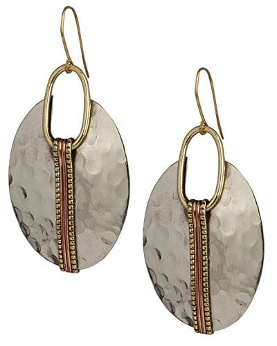 Book Cover Boho Oval or Round Ethnic Hammered Earring for Women Oval Silver