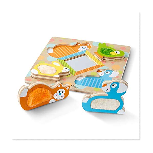Book Cover Melissa & Doug First Play Wooden Touch & Feel Puzzle Peek-A-Boo Pets with Mirror