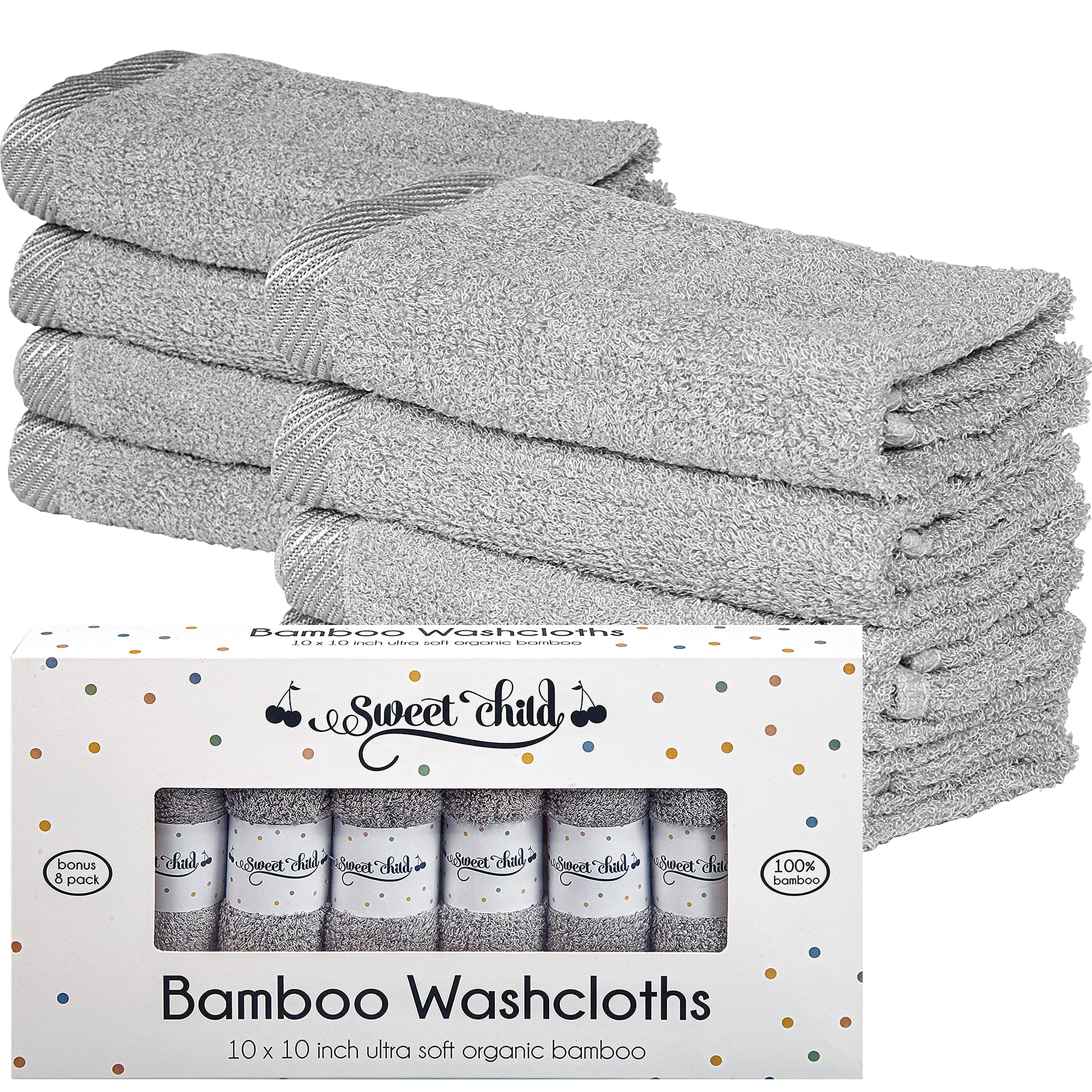 Book Cover Sweet Child Bamboo Baby Washcloths - Premium Wash Cloth Set of 8 - Ultra Soft Kids/Infant Wash Cloths for Face and Body - Neutral Washcloth Pack - Top Baby Registry and Shower Grey