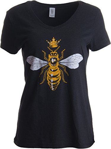 Book Cover Queen Bee | Funny, Cute, Cool Boss Lady Crown Alpha Top, Women's V-Neck T-Shirt-(Vneck,XL) Vintage Black