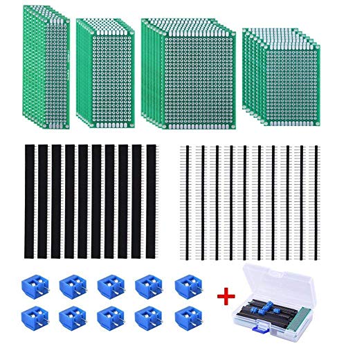 Book Cover AUSTOR 30 Pcs Double Sided PCB Board KitÂ Prototype Board 4 Sizes Circuit Board with 20 Pcs 40 Pin 2.54mm Header Connector for DIY Soldering Project(Bonus: 10 Pcs Screw Terminal Blocks)