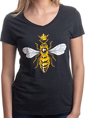 Book Cover Queen Bee | Funny, Cute, Cool Boss Lady Crown Alpha Top, Women's V-Neck T-Shirt-(Vneck,L) Vintage Black