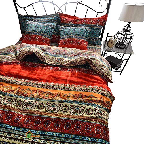 Book Cover HNNSI 4 Pieces Bohemian Duvet Cover and Fitted Sheet Sets King Size, Brushed Cotton Bohemia Exotic Striped Bedding Sets Boho Comforter Cover Sets,No Comforter (Fitted Sheet Sets, King)