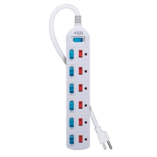 Book Cover KMC 6 Outlet Power Strip with Multi-Outlet Independent Switches, Overload Protector,4-Foot Cord