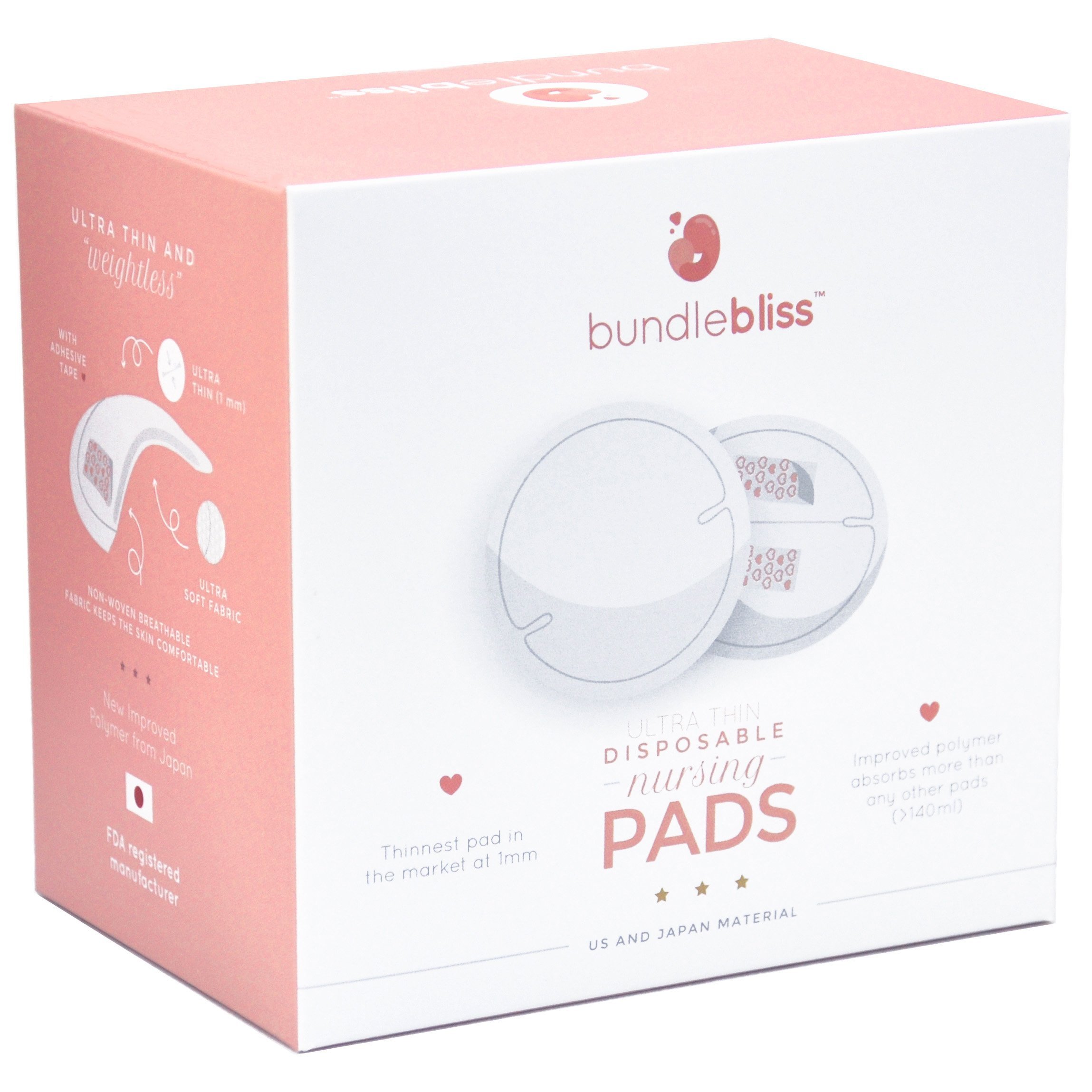 Book Cover Thinnest Pads Ever. Bundlebliss Disposable Ultra Thin Nursing Breast Pads. 60 Highly Absorbent Breastfeeding Milk Pads.