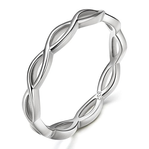 Book Cover EAMTI 925 Sterling Silver Celtic Knot Ring Simple Criss Cross Infinity Wedding Band for Women Size 4-12