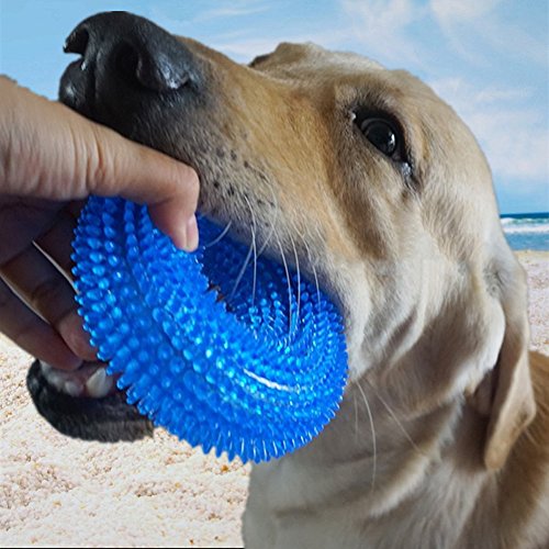 Book Cover Durable Dog Chew Toys - Comtim Dog Chew Toys with Squeaker for Aggressive Chewers,Nearly Indestructible 100% Natural Rubber Dog Toys for Small,Medium and Large Dogs,Blue