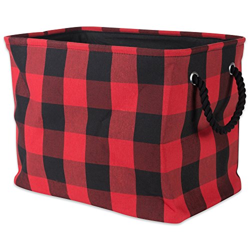 Book Cover DII Polyester Storage Basket or Bin with Durable Cotton Handles, Home Organizer Solution for Office, Bedroom, Closet, Toys, Laundry, Medium, Red & Black
