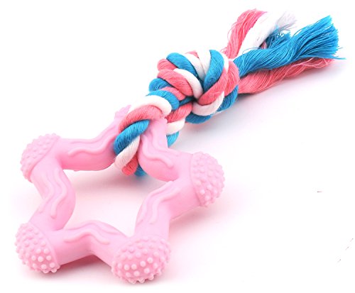 Book Cover Comtim Puppy Chew Toys, Dog Durable Teething Toys with Rope for Puppies and Small Dogs (Pink Star)