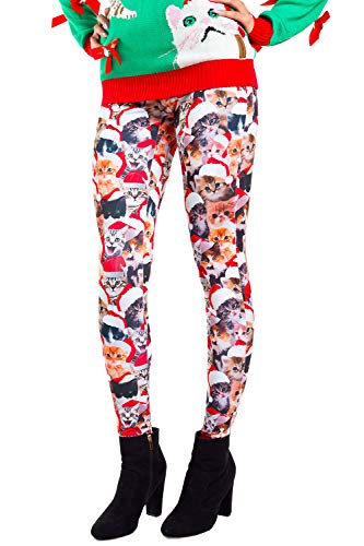 Book Cover Women's Cat Christmas Leggings - Cute Kitten Ugly Christmas Sweater Party Tights for Girls
