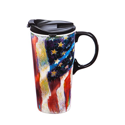 Book Cover Cypress Home American Flag Ceramic Latte Travel Cup 17 oz